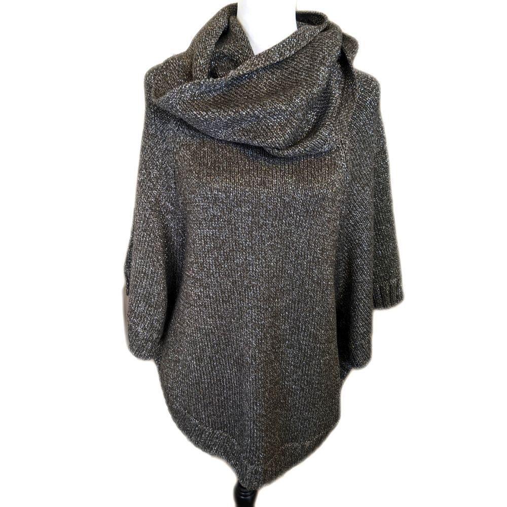 CAbi #4247 shimmer poncho, gray & silver metallic, detached cowl neck incl. S